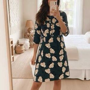 Boden Floral Corduroy Dress with Cuffed 3/4 Sleeves